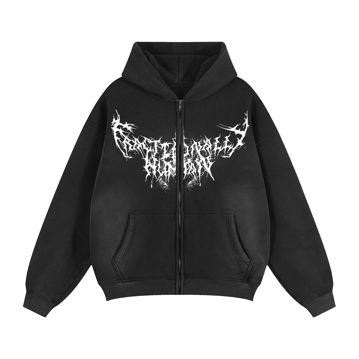 Gothic Dark Style Zip-Through Boxy Hoodie