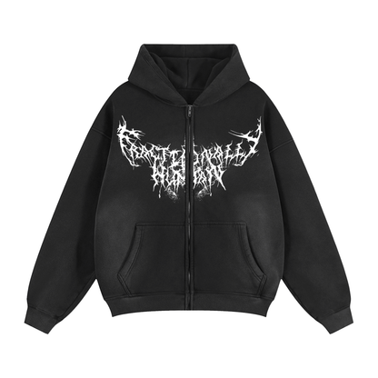 Gothic Dark Style Zip-Through Boxy Hoodie