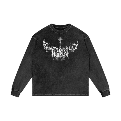 Gothic Dark Style Acid Wash Oversize Long Sleeve T-Shirt